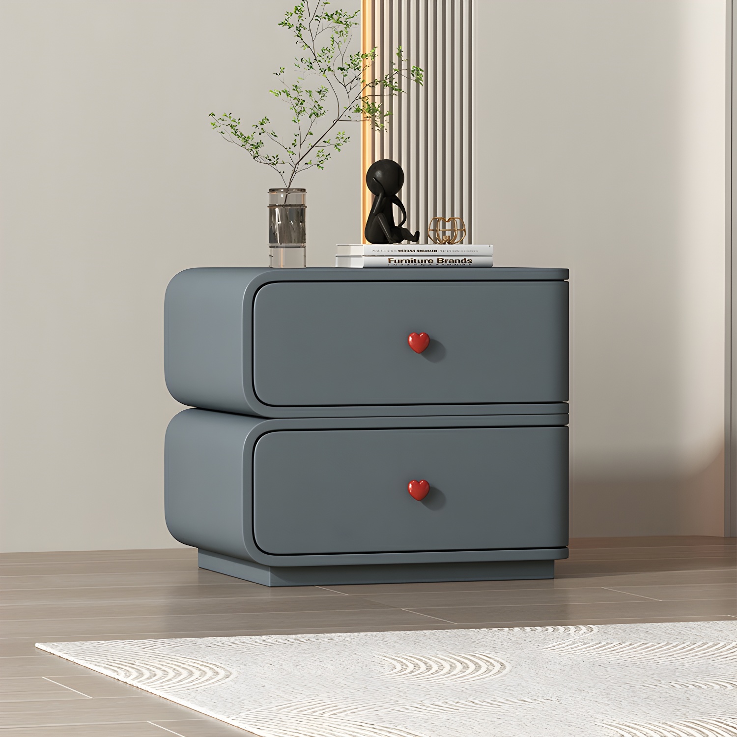 Contemporary Solid Wood Frame Nightstand with Microfiber Leather Silent Slide Two Drawers - image 7