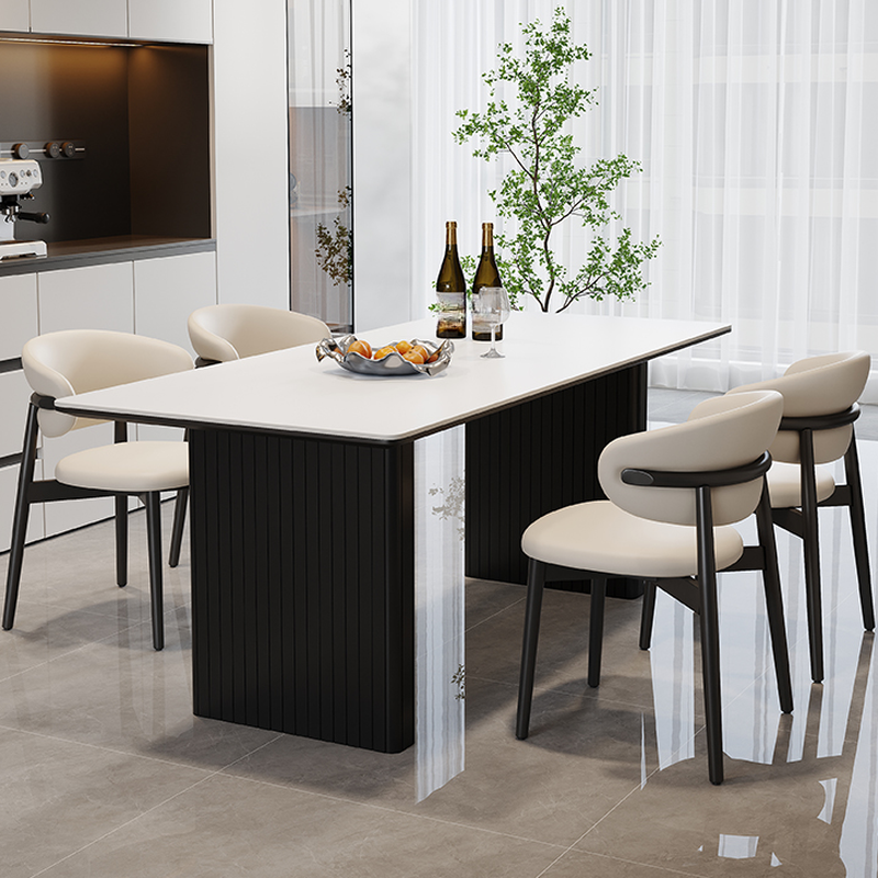 Dining Table Set with Rectangular Slate Stone Top and Two-sided Pedestal, Padded Chair with Back, 5-piece in White - image 3