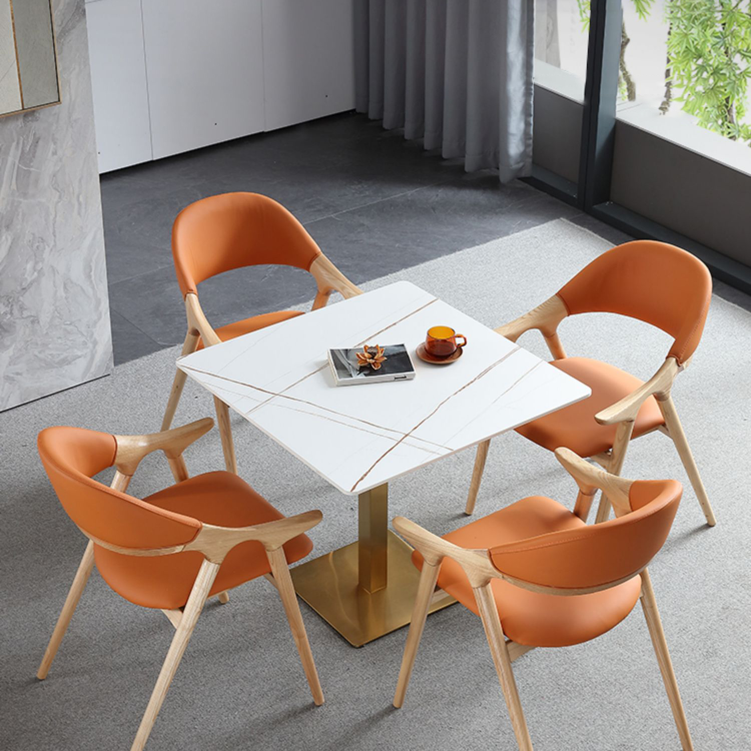 Industrial Square Dinner Table Sintered Stone Table with Metal Base for Home - image 6