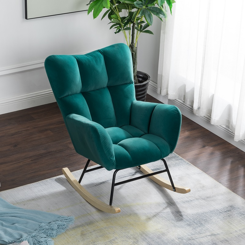 Simplistic Scratch-immune Padded Recessed Arm Ottoman Upholstered 2 Piece Set Bedroom Rocking Chair