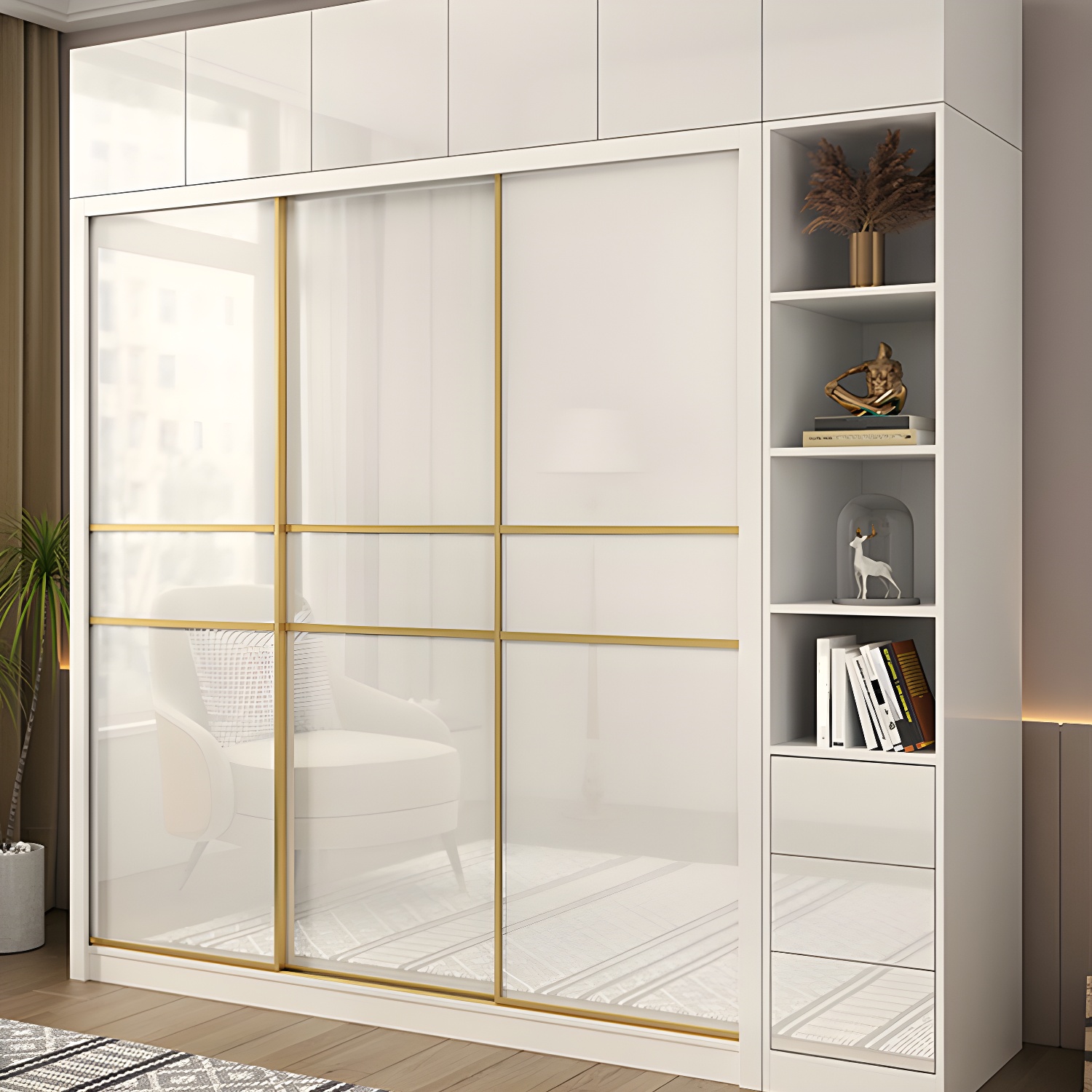 Contemporary Glossy White Storage Cabinet Manufactured Wood Cabinet for Home