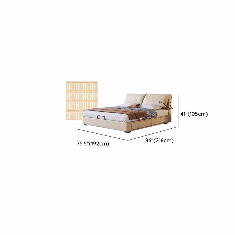 Beige Solid Color Storage Bed with 3 Storage Boxes, Sponge Upholstery, and Illumination Light - image 20