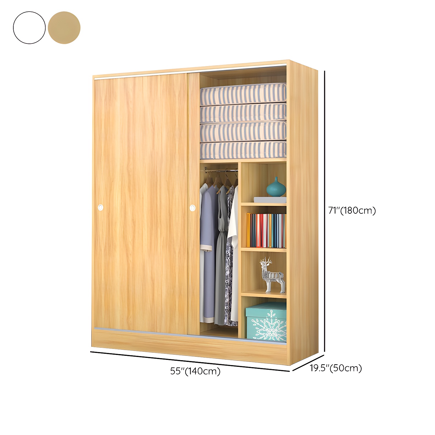 White Wood Double Door Industrial Wardrobe 5 Shelves Cabinet - image 22