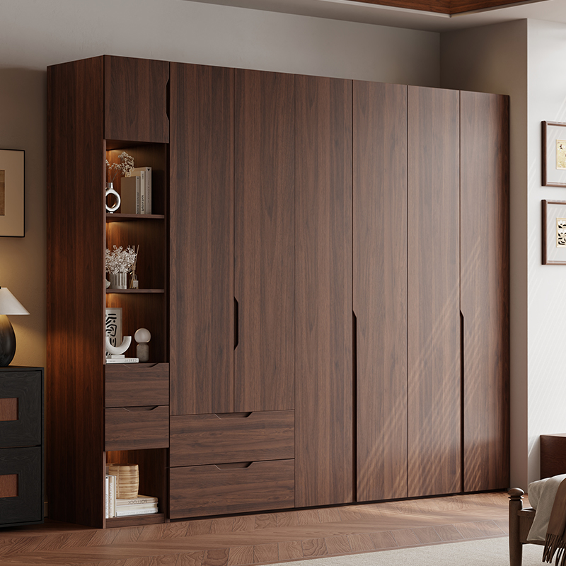 Acorn Minimalist Natural Wood Wardrobe Closet with 2 Drawers, Soft Close Door, Interior Shelves, and Clothing Rod