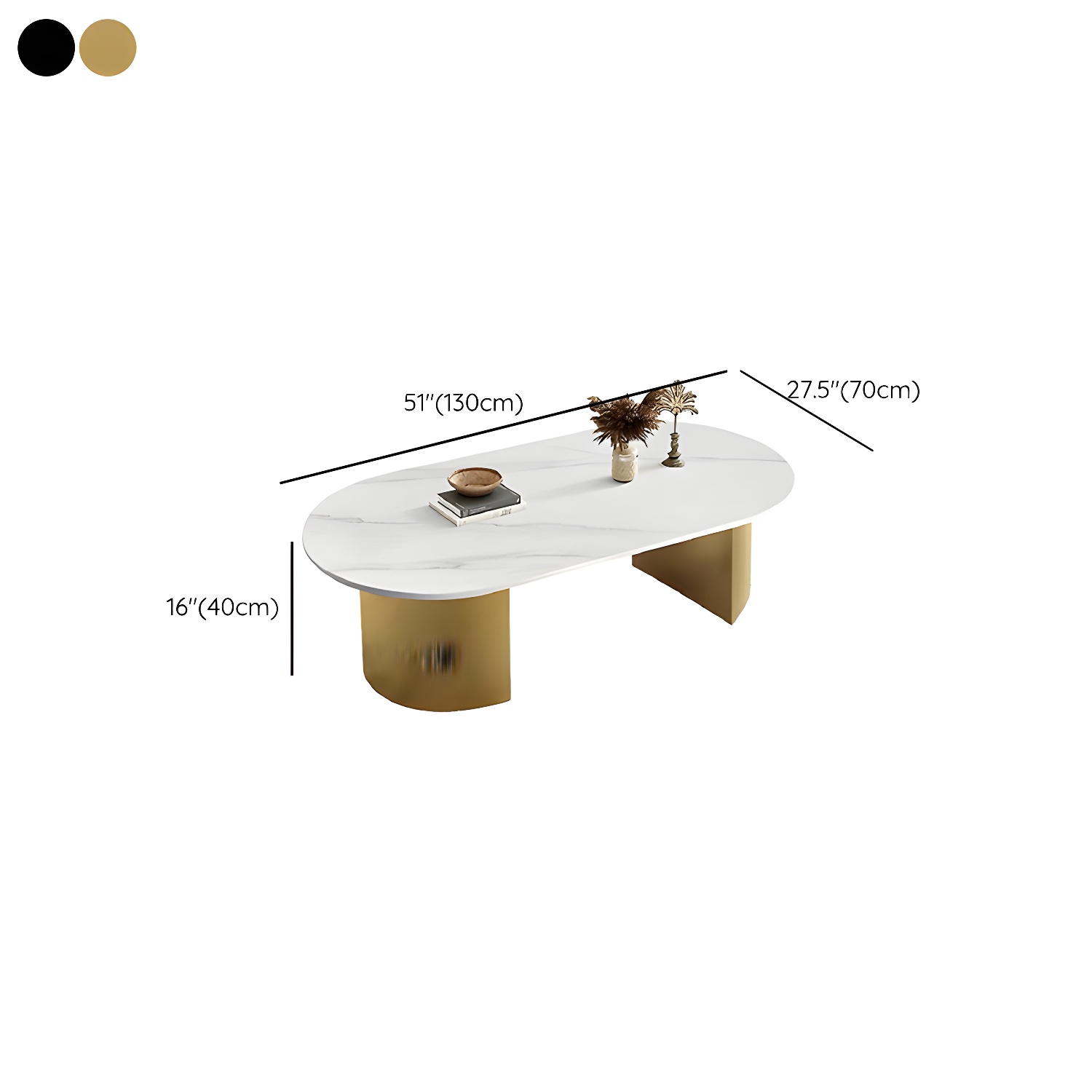 Modern Oval Stone Coffee Table with Double Pedestal Base for Living Room - image 11