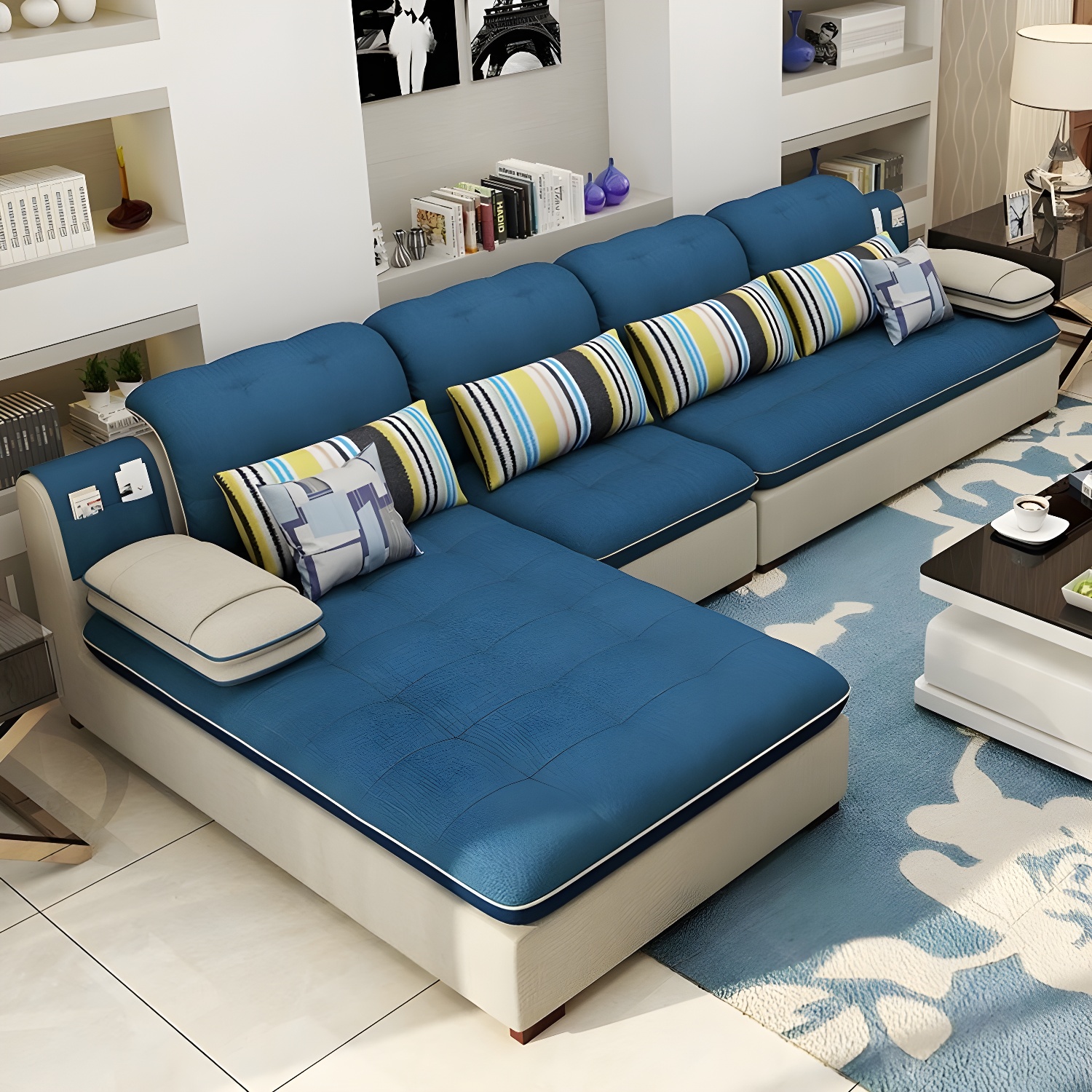Modern Wood Frame L-Shaped Stationary Sofa Chaise with Adjustable Headrest and Storage Included - image 3