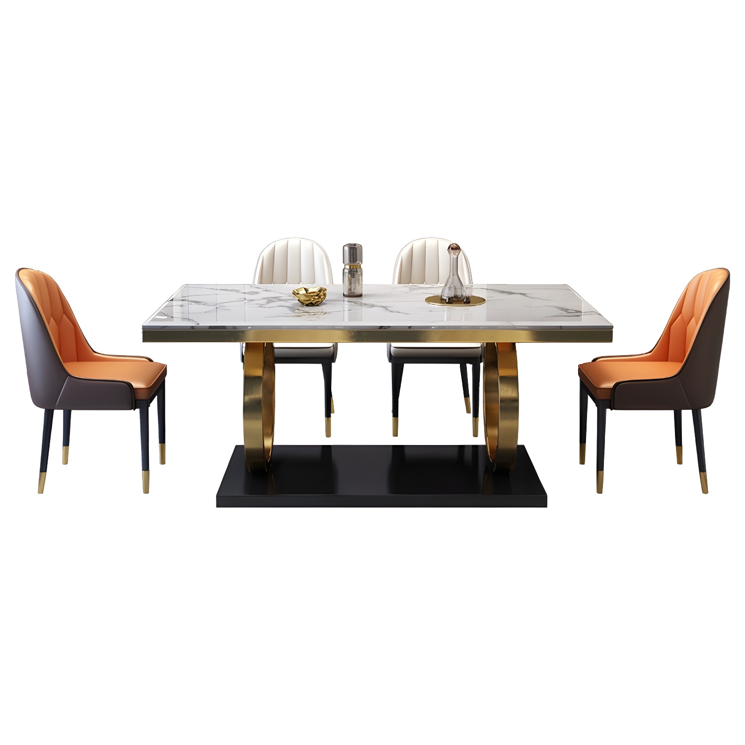 Glam Marble Dining Set with Gold Metal Pedestal Base - White and Beige - 1/5/7 Piece Set - image 7