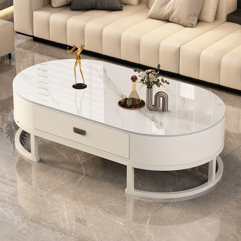 Elliptical Accent Table with Dual-base and Rawhide Upholstery - image 3