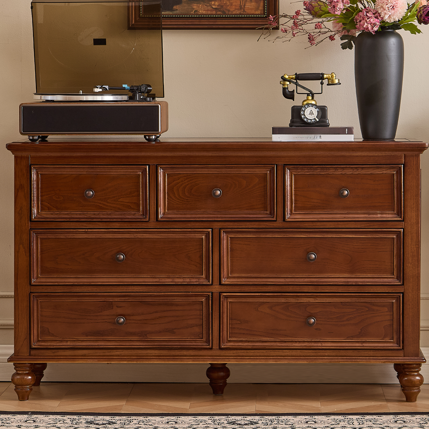 Cocoa Trendy Ash Wood Console Dresser/Semainier with 9/7/6 Drawers, Integrated Cable Management, Horizontal/Vertical - image 3