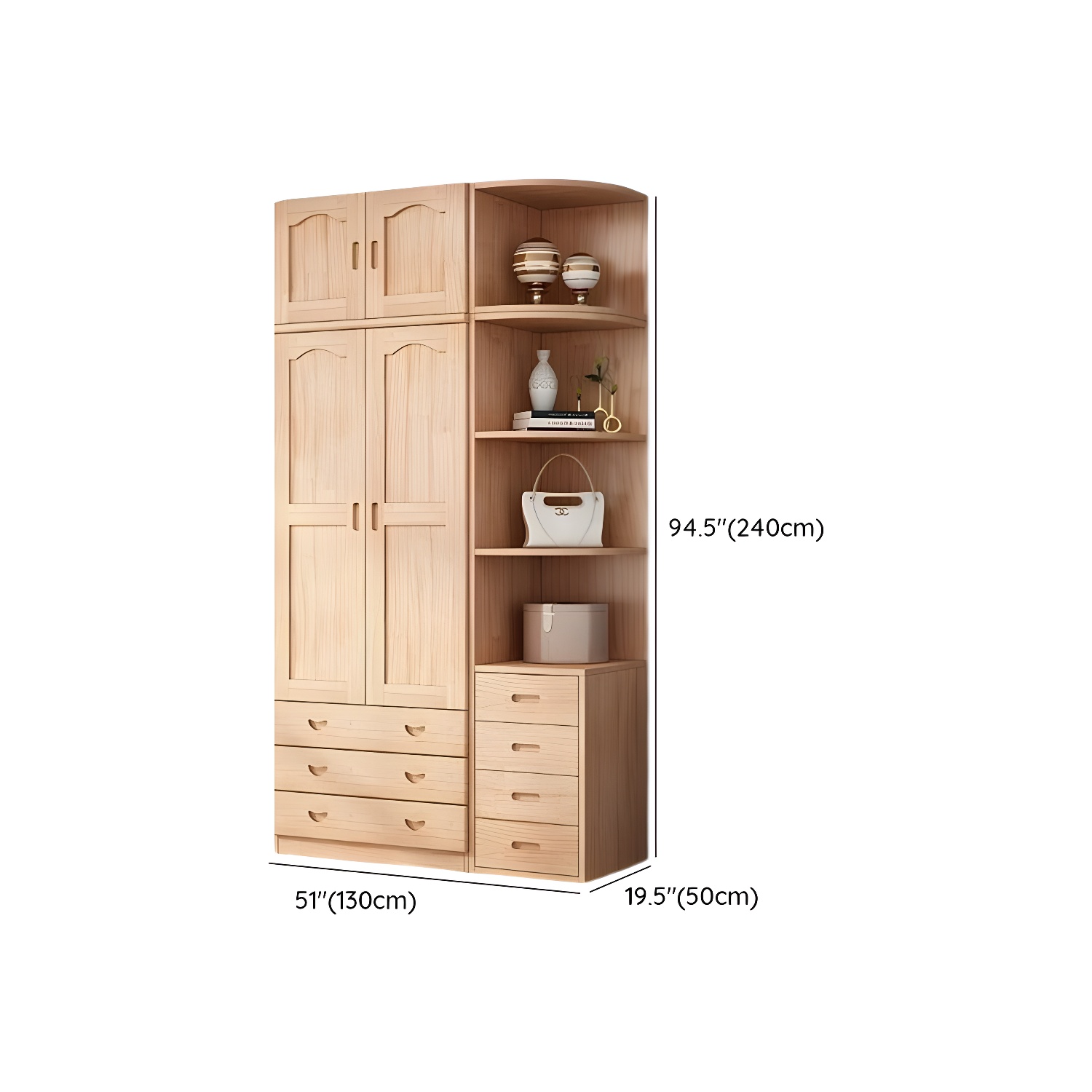 Scandinavian Natural Wood Wardrobe Armoire - 50cm Width - Drawers Included - image 33