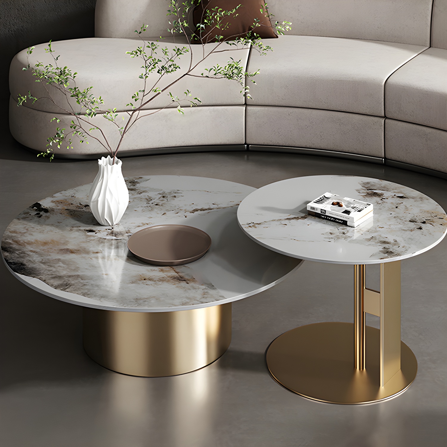 Slate Coffee Table Round Nesting Coffee Table Set with Pedestal Legs - image 5