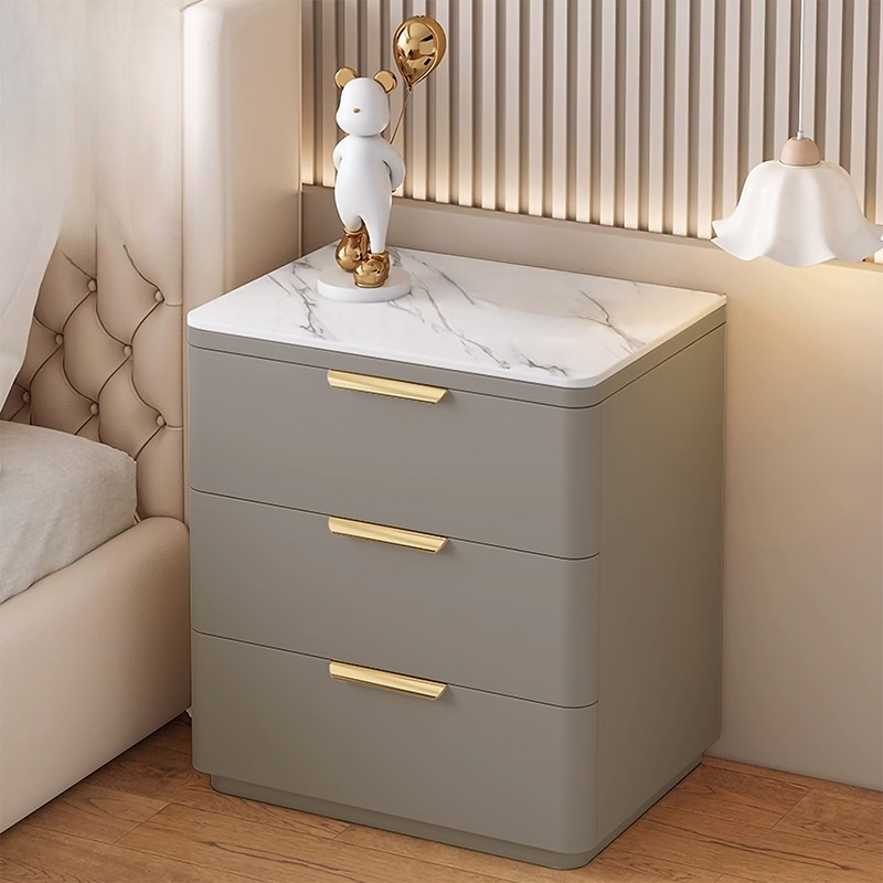 Modern 3 Drawers Nightstand with Slate Countertop and Gold Handles for Bedroom - image 6