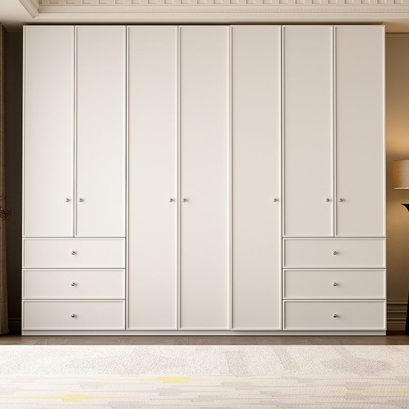 Chalk Modern Wooden Standalone Almirah with 3-Drawer, Interior Shelves, and Hanging Rod