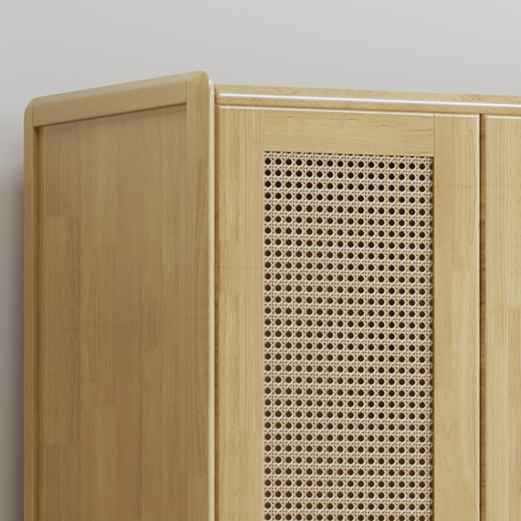 Rubberwood Solid Wood Frame Wardrobe Modern Rattan Hinged Doors with Legs - image 8