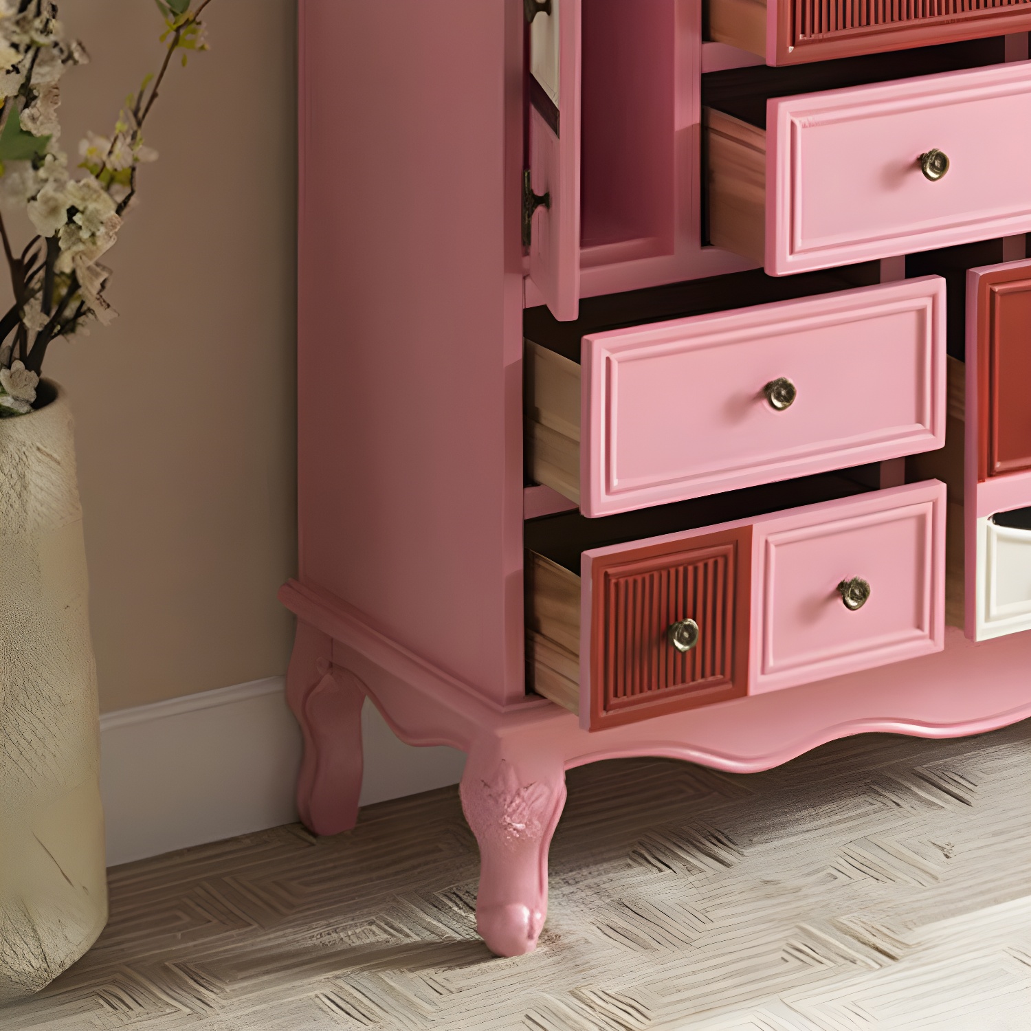 Industrial Painted Accent Cabinet with Drawers Solid Wood Chest - image 24