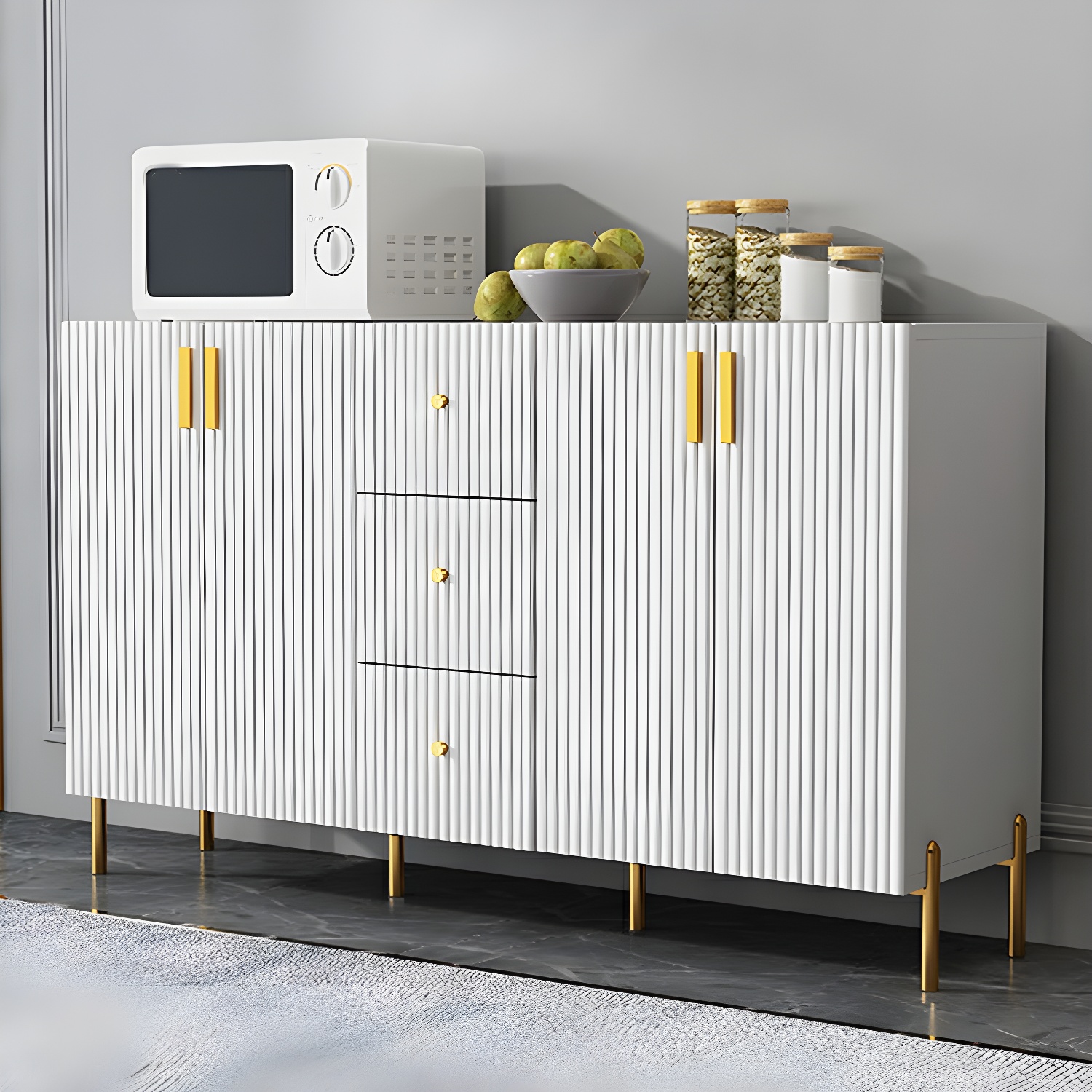 Living Room Glam Faux Wood Sideboard with Shelves and 3 Drawers - image 6