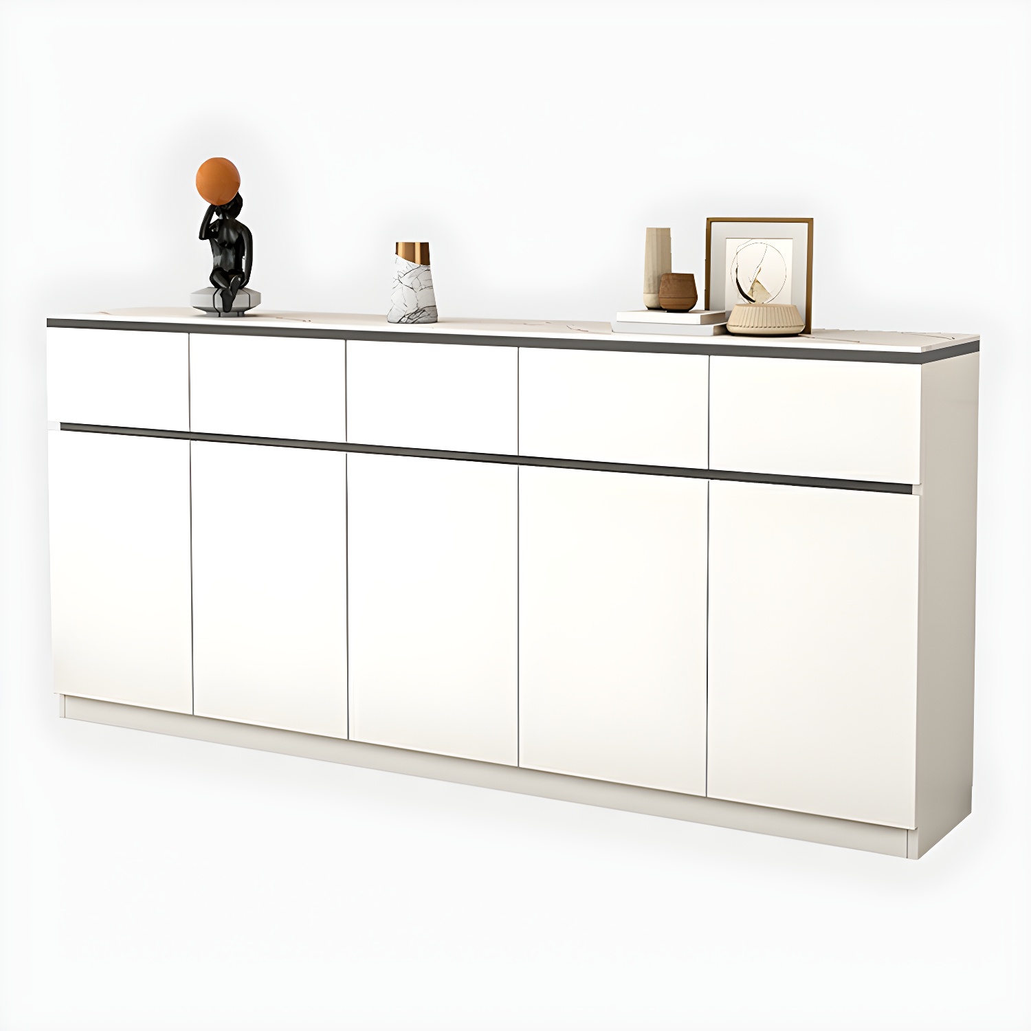 Modern Wood Sideboard Credenza with Drawers and Cabinets - Stone Countertop - image 14