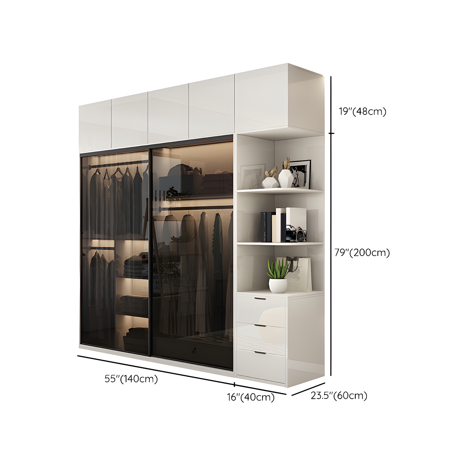 White Glass Wardrobe Rod Included Wardrobe Wardrobe Closet without Light - image 25