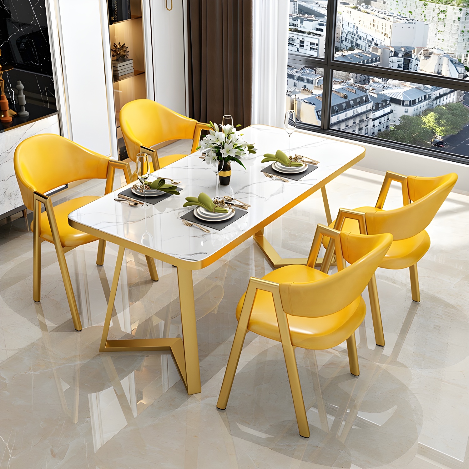 Glam White Wood Dining Set with Upholstered Chairs - 5 Piece Set - image 9