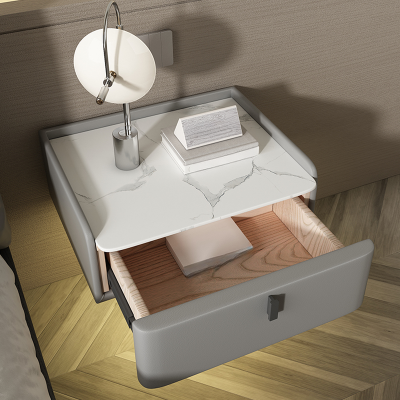 Organic Modern Bedside Cabinet Nightstand with 1 Drawer, Stone Countertop, and Hanging Shelf - image 14