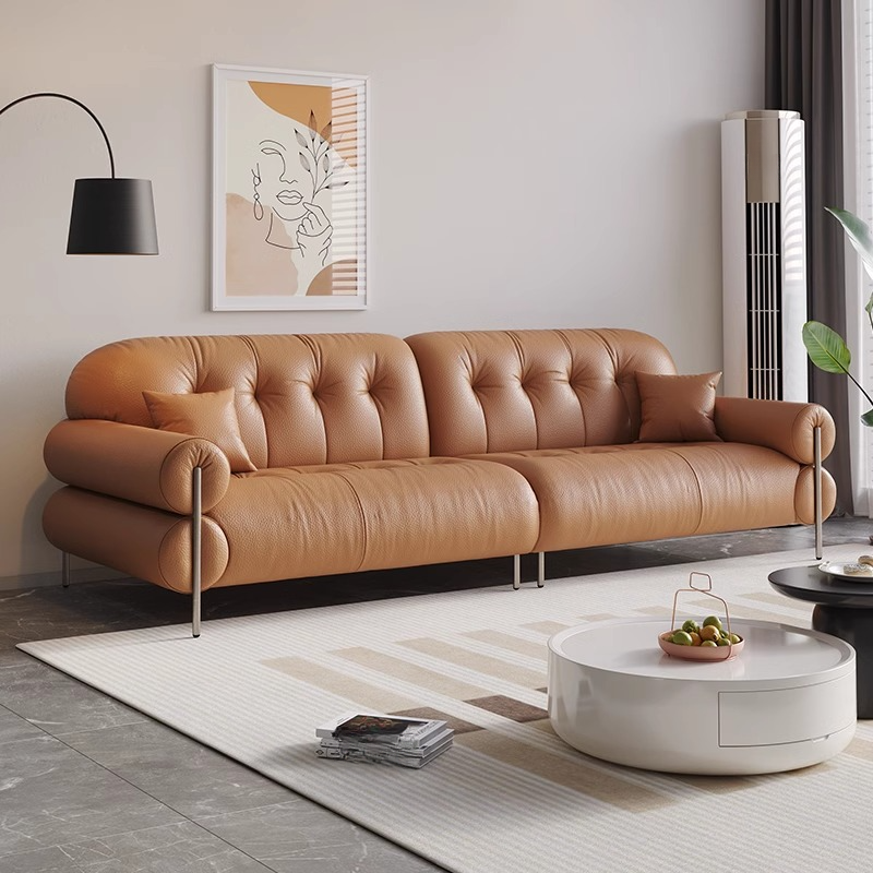 Tear Resistant Standard Sofa with Pu/Flannel Upholstery in Grey/Auburn/Ivory