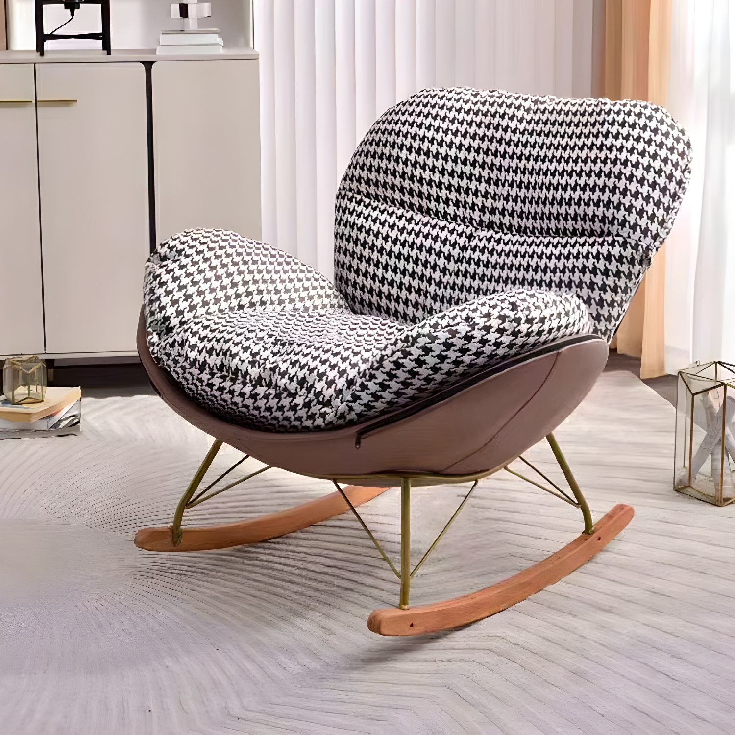 Modern Upholstered Indoor Rocking Chair with Removable Cushions and Slipcover for Enhanced Comfort