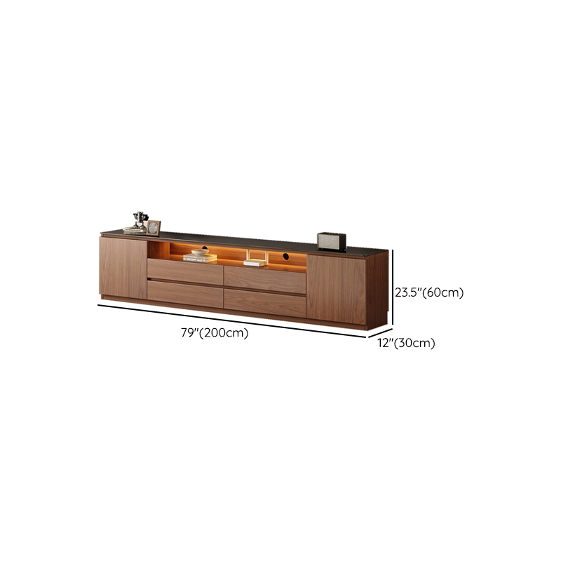 Brown TV Stand with Uncovered Storage, Shelf, 4-Drawer, 2 Cabinets/4 Cabinets, Cable Management & Light - image 8