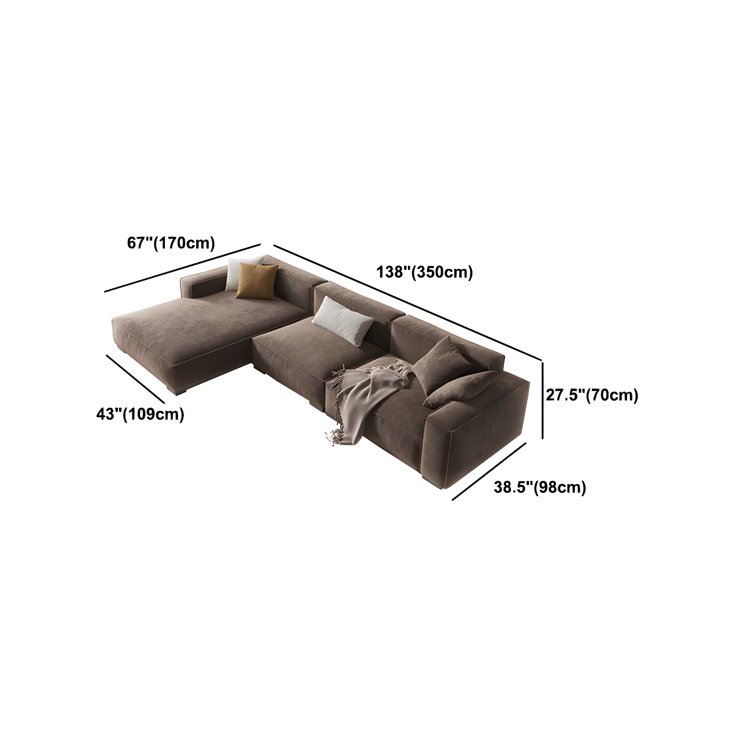 Brown Scandinavian Sectional/Sofa with Square Arm for Apartment - image 10