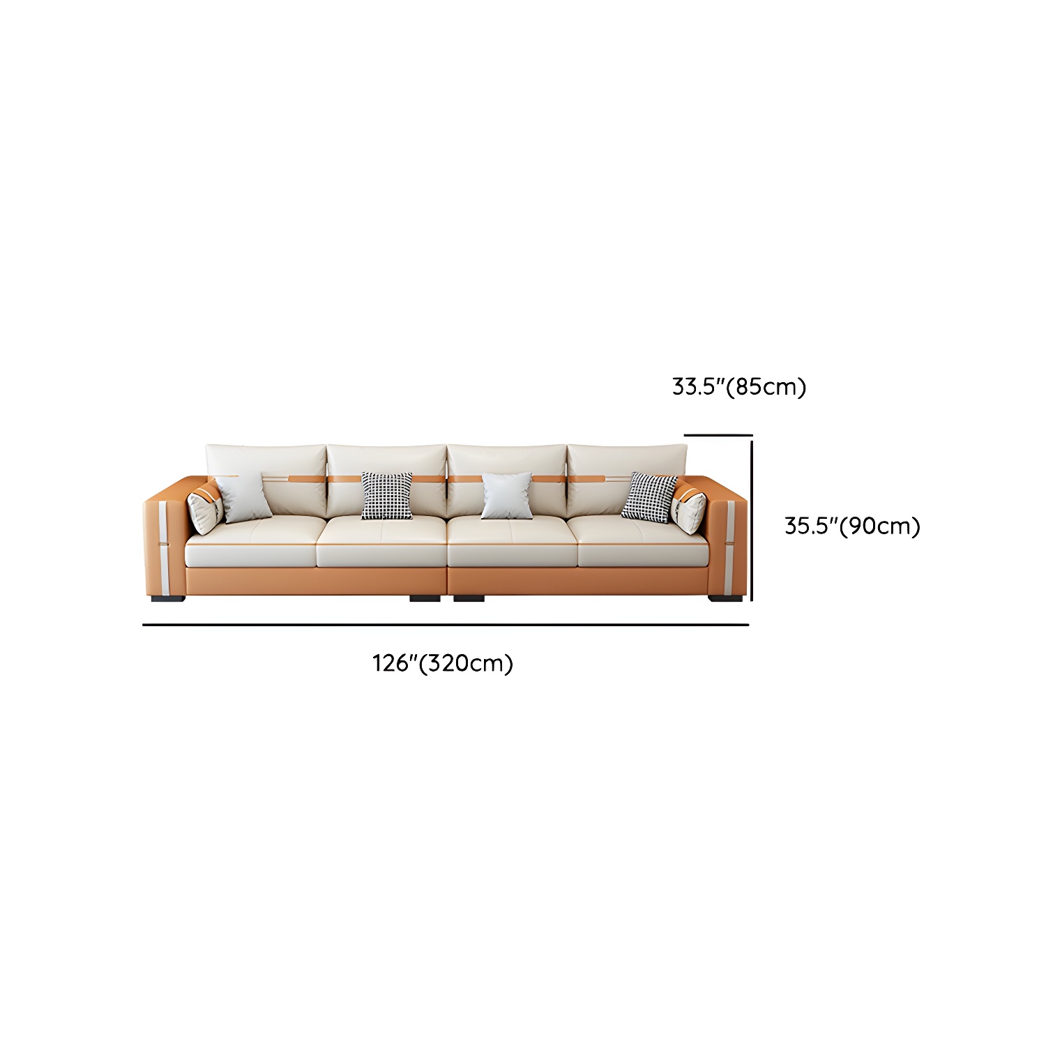 Scandinavian Wood Frame Beige Faux Leather Stationary Sectional Sofa with Cushion Back - image 17