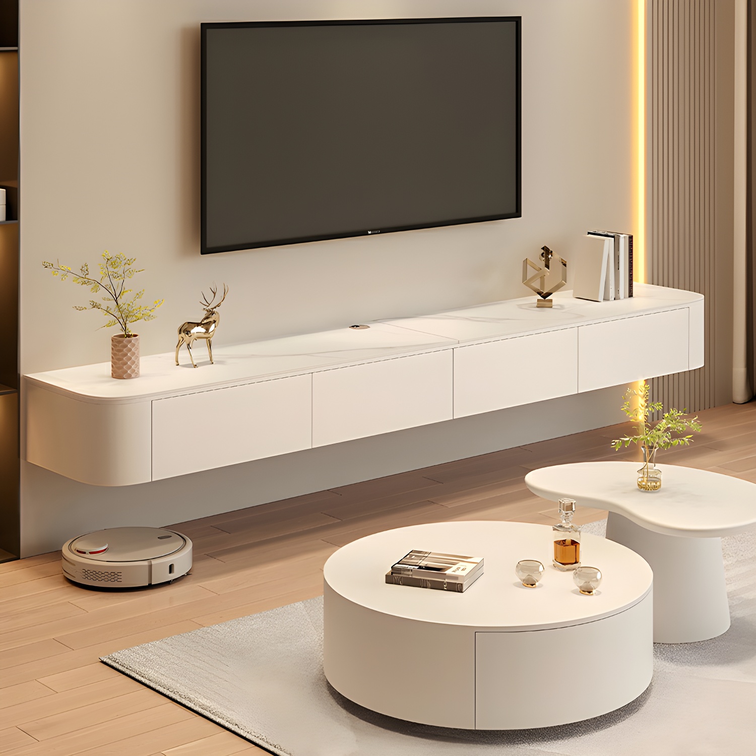 Contemporary TV Stand with Drawers and Cabinets - Modern Style Low Profile Entertainment Center - image 3