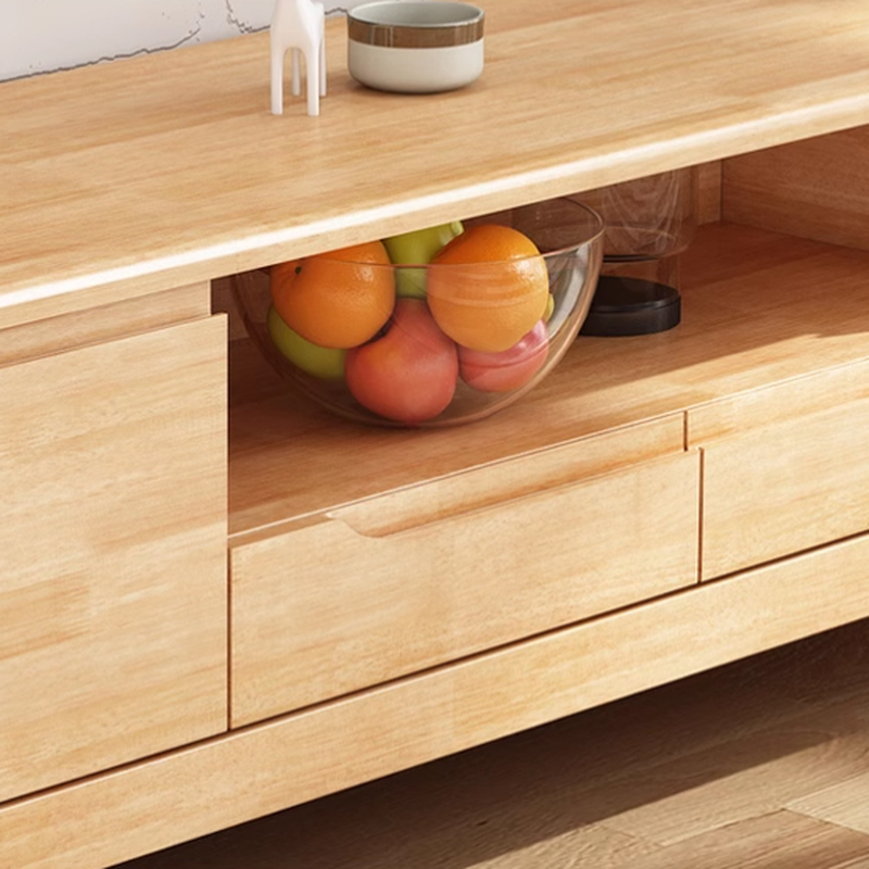 Art Deco Natural Wood TV Stand with 2 Drawers, 2 Cabinets, and Visible Storage - image 9