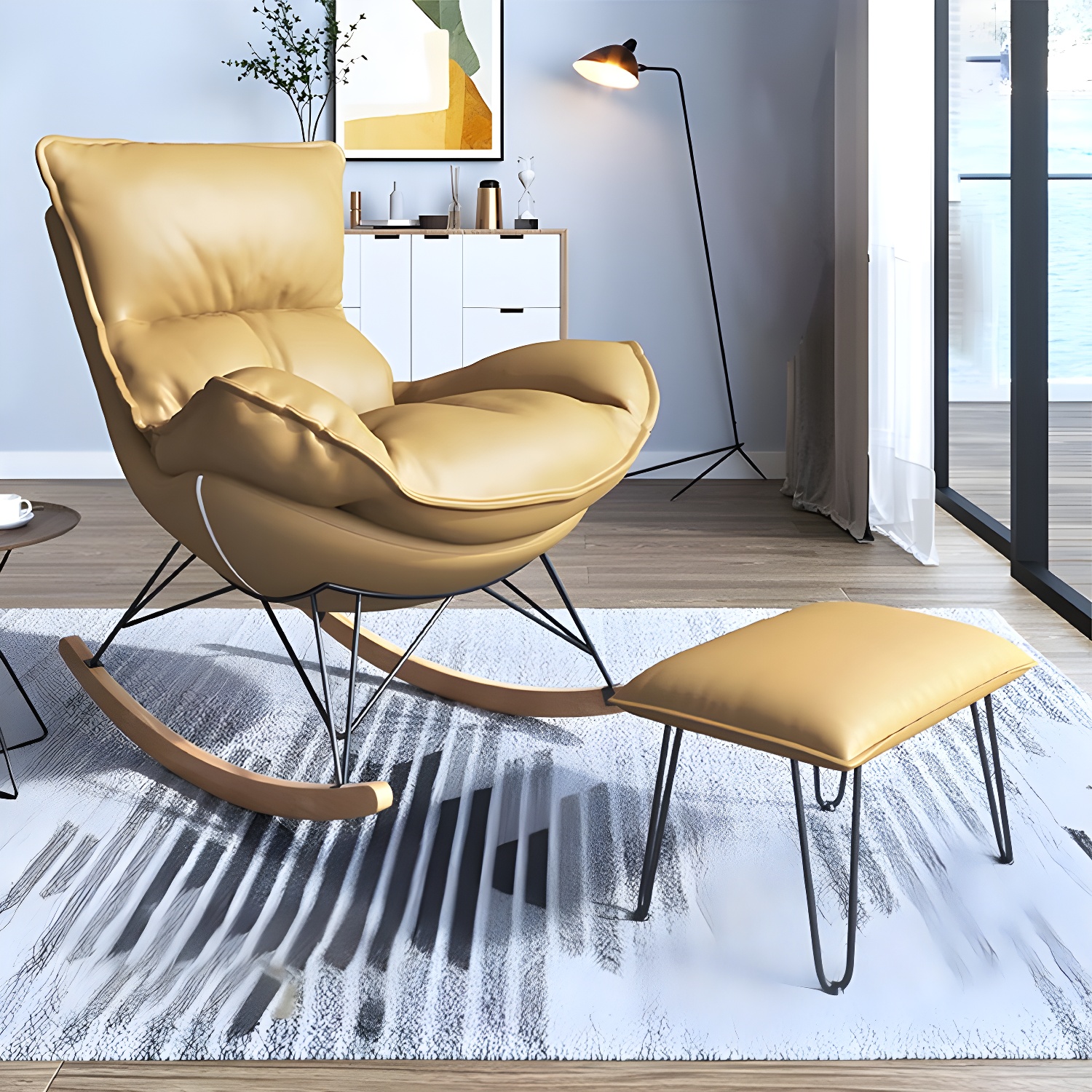Contemporary Rocking Accent Chair Antique Finish Rocking Chair with Ottoman - image 14