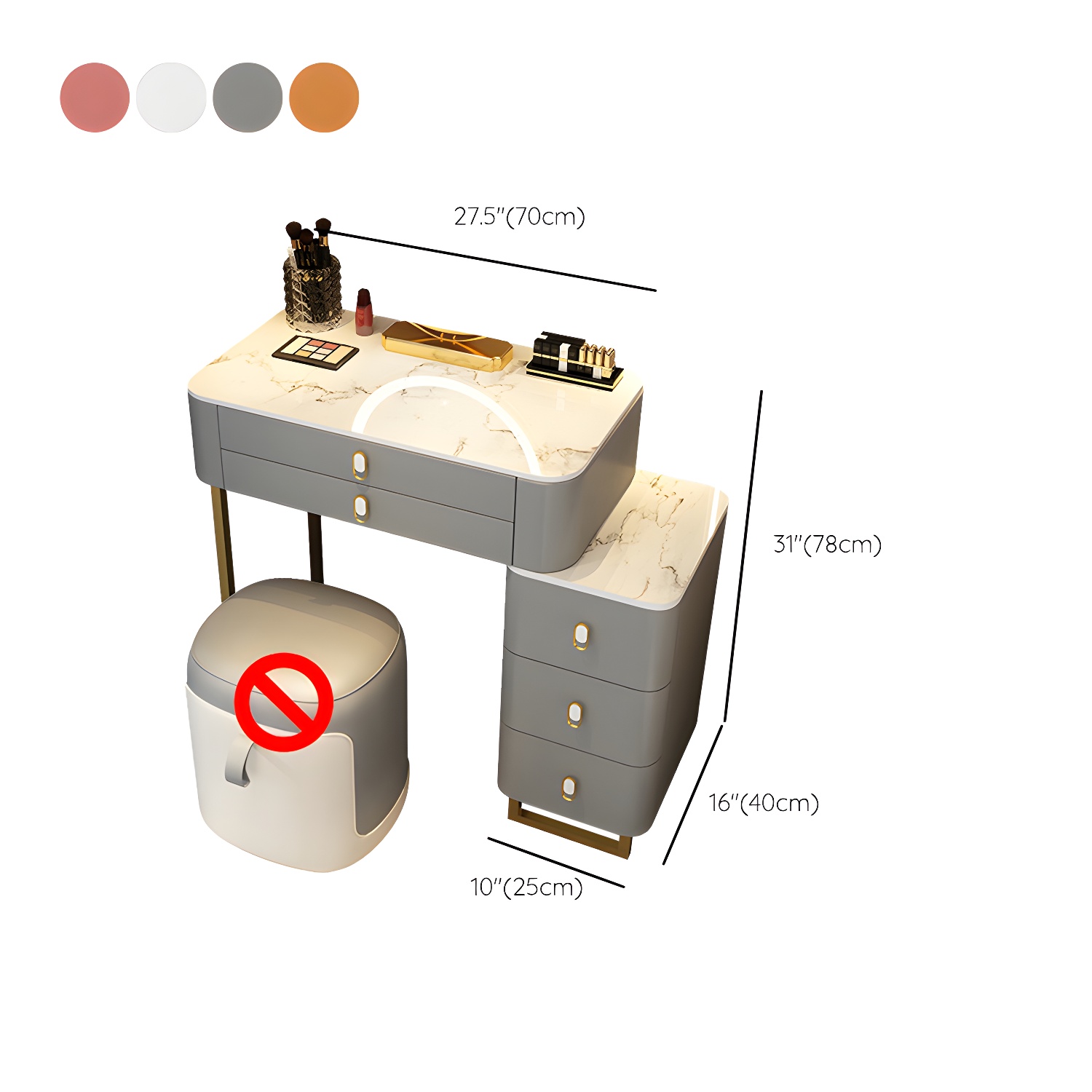 Stone Top Vanity with Storage Drawers Makeup Vanity Desk with Stool and Mirror - image 25