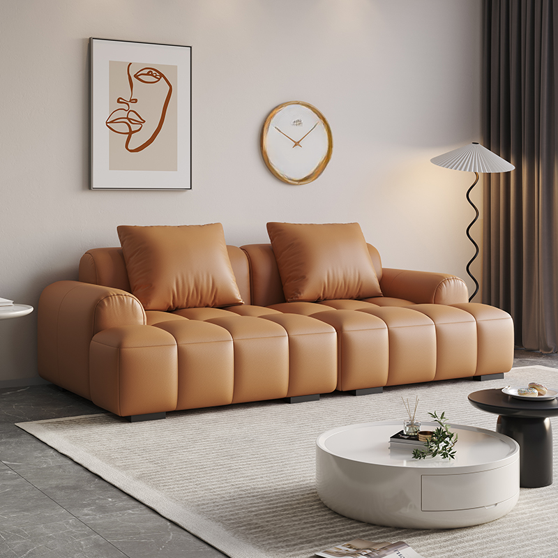 Modern Solid Color Tear Resistant Standard Sofa in Light Gray/Ivory/Citrus Color with 4-seater/Seats 5/3-seater and 2 Pillows