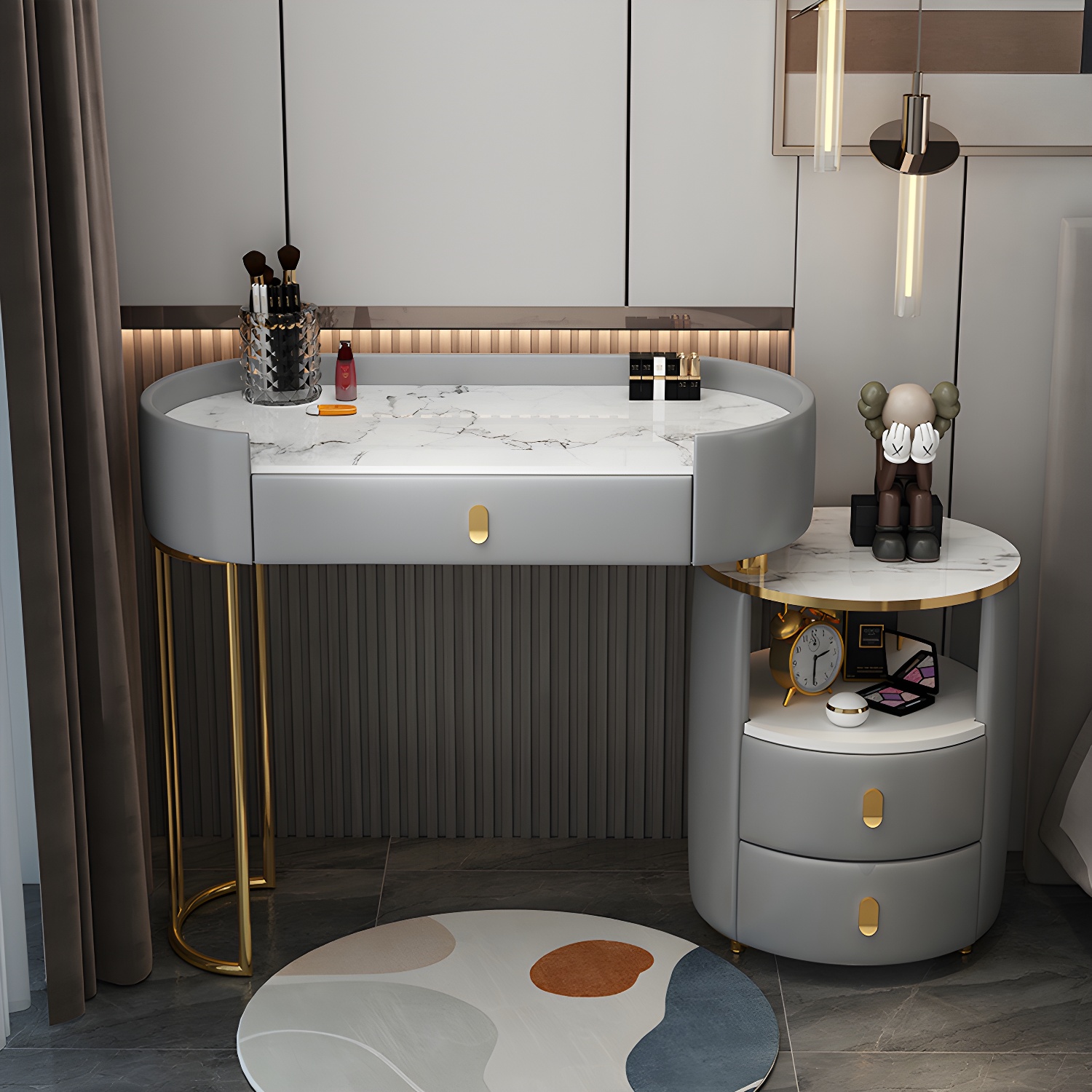 Wooden Makeup Vanity Desk Lighted Mirror Vanity Dressing Table Set with Drawer - image 2