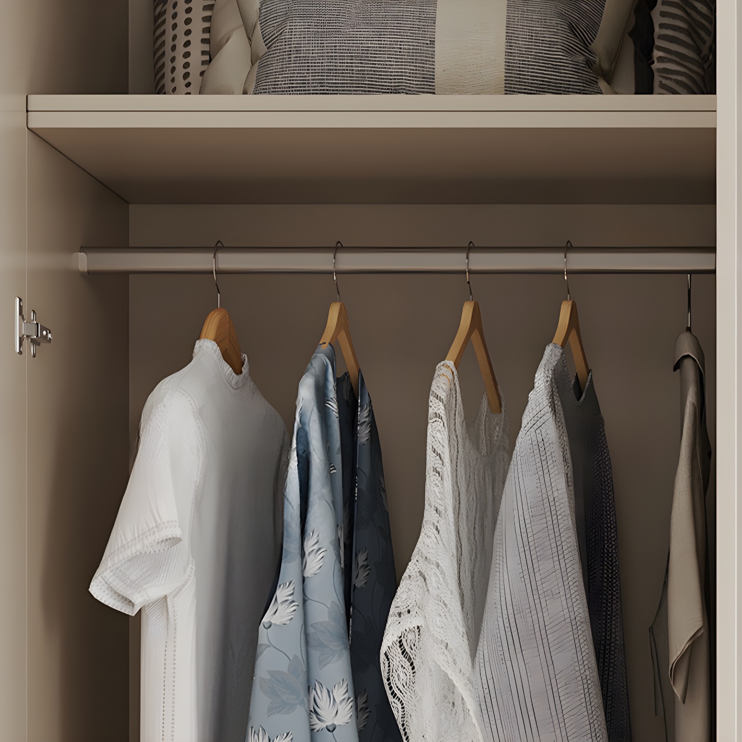 Beige Solid Wood Wardrobe Armoire with Clothing Rod & Shelves - image 6