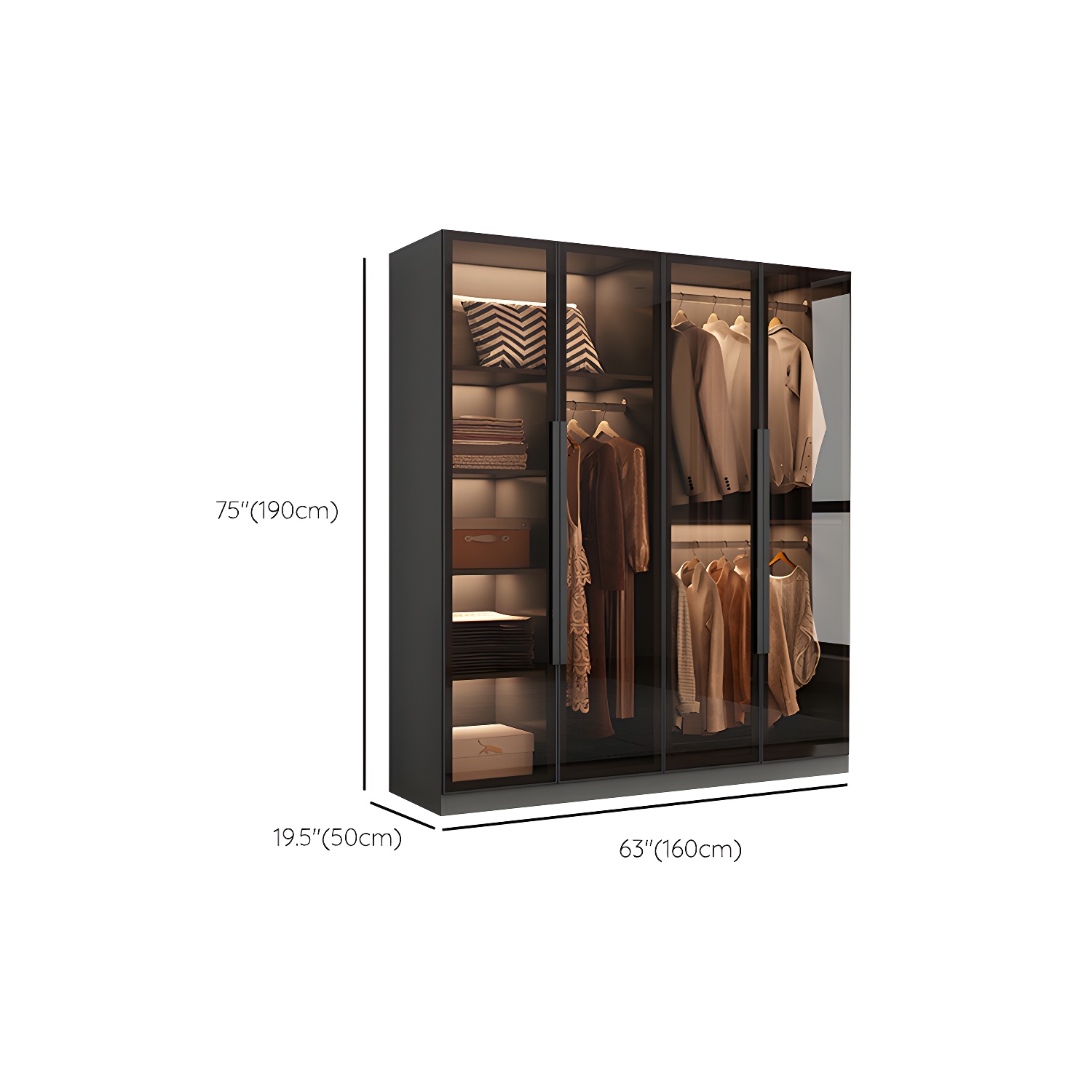 Modern Wooden Frame Wardrobe Freestanding Multifunctional Wardrobe Tempered Glass Doors - image 13