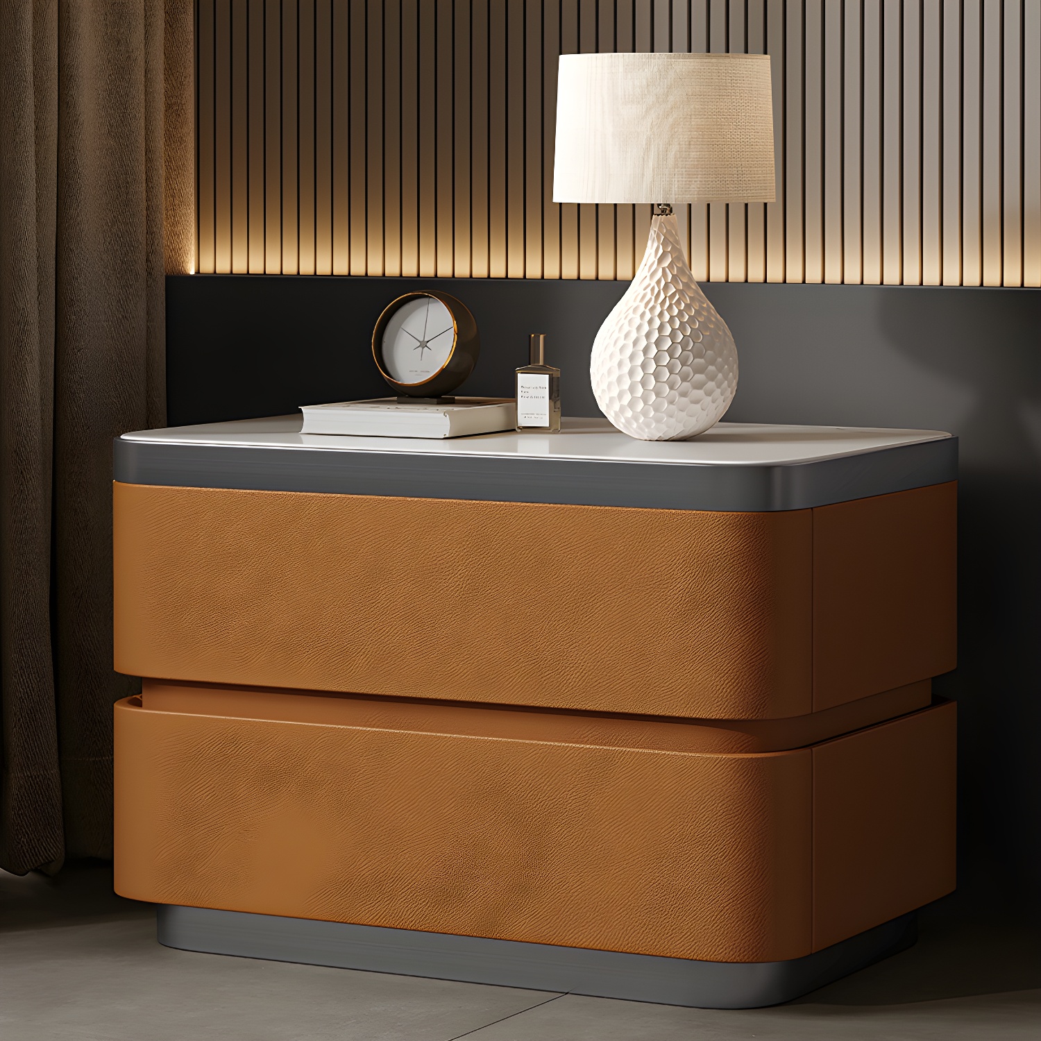 Scandinavian Bedside Cabinet Made of Solid Wood with Two Drawers for Bedroom - image 10