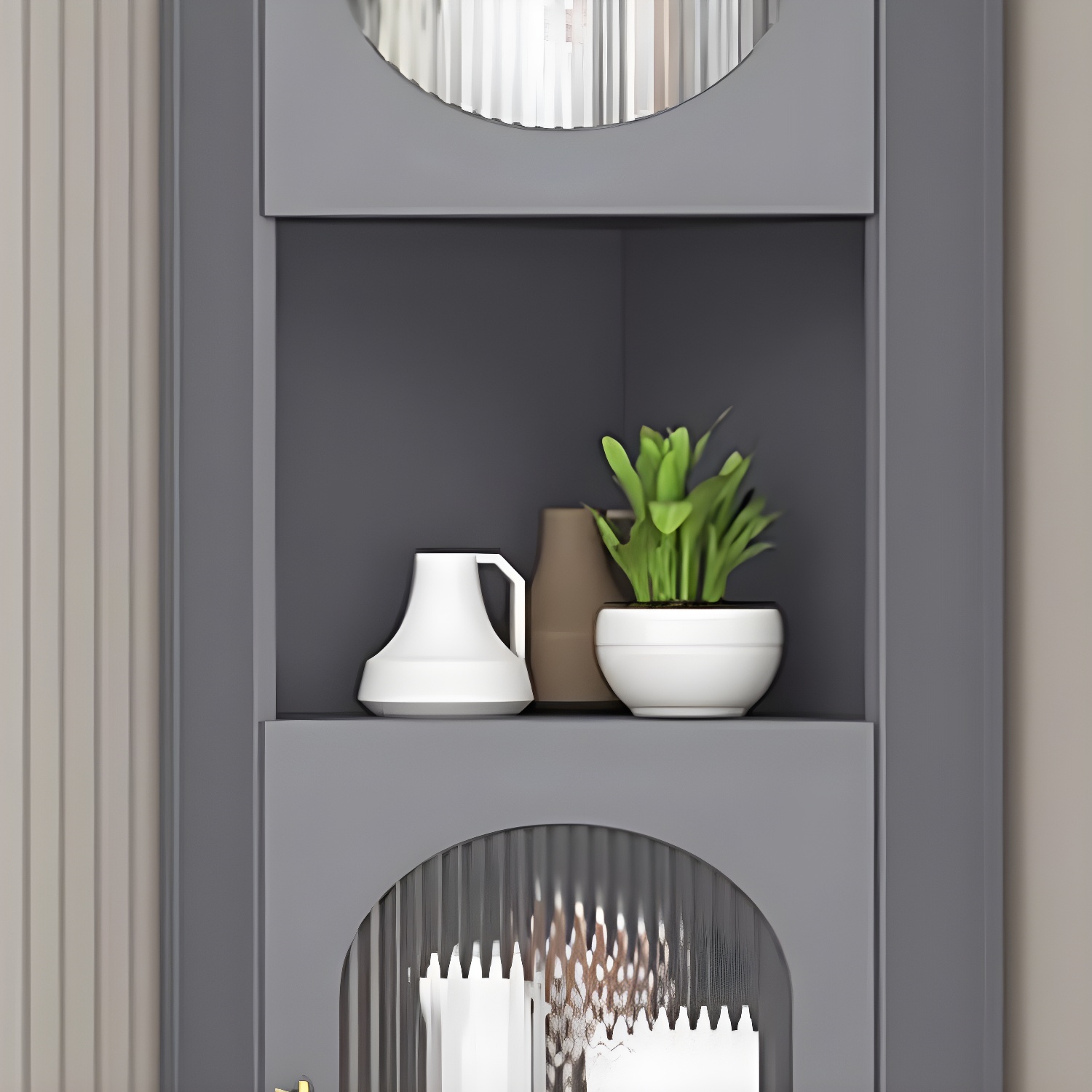 Gold Corner Modern Accent Cabinet with Glass Doors and Exterior Shelving - image 8