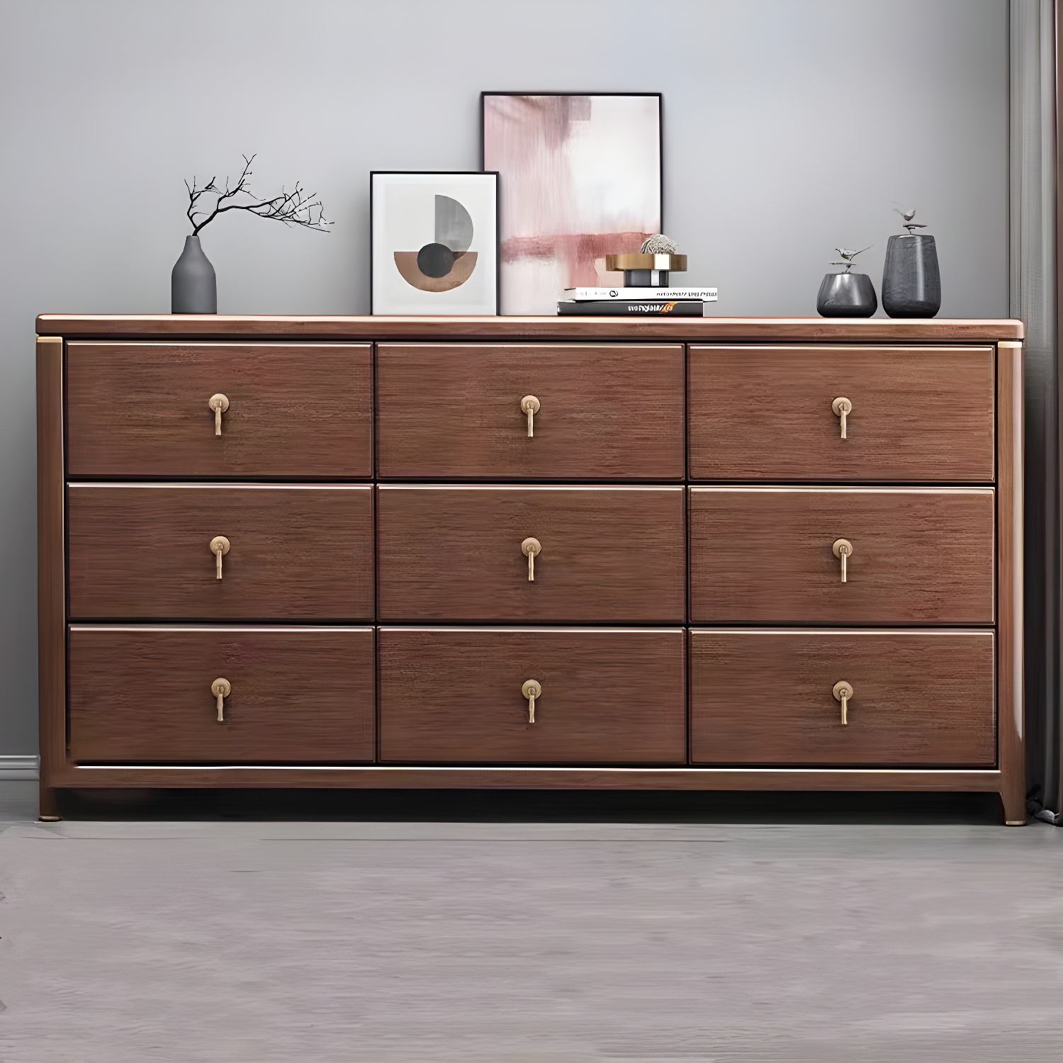 Mid Century Modern Chest Wood Rectangular Chest in Walnut Finish