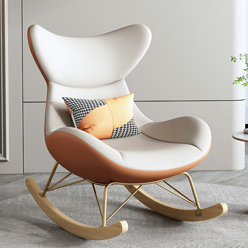 Modern Non-Scratch Armless Indoor Solid Wood Faux Leather Rocking Chair - image 6