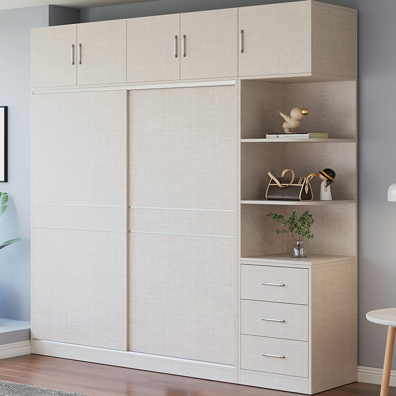 Fashionable Sliding Door Storage Wood Wardrobe with Metal Clothing Rod and Shelves in White Color - image 3