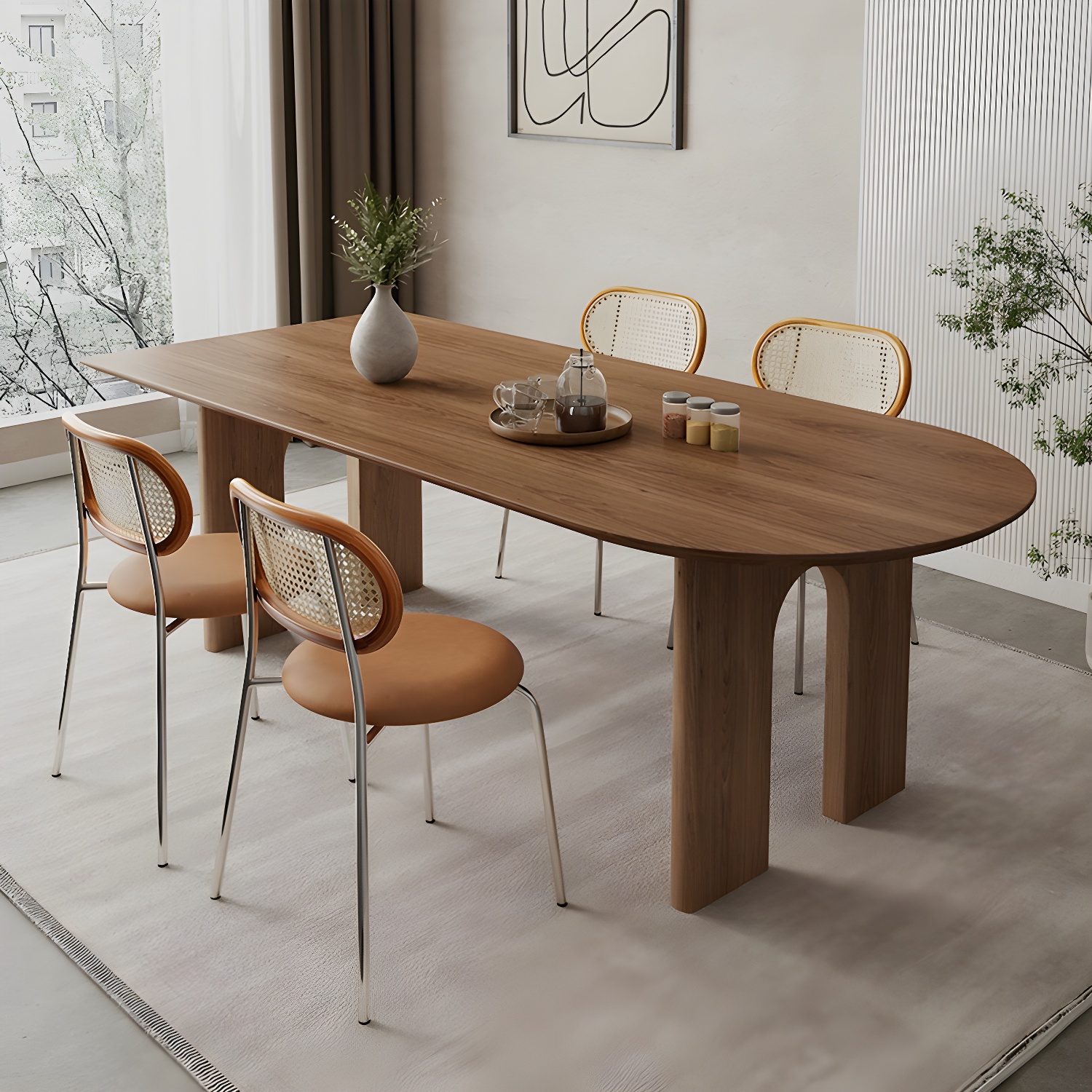 Scandinavian Wooden Oval Dining Table in Natural and Brown for Dining Room - image 3