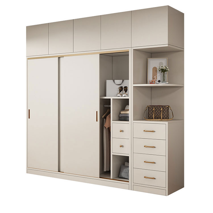 Modern White Wood Wardrobe Armoire with Sliding Doors and Soft Close Drawers - image 5