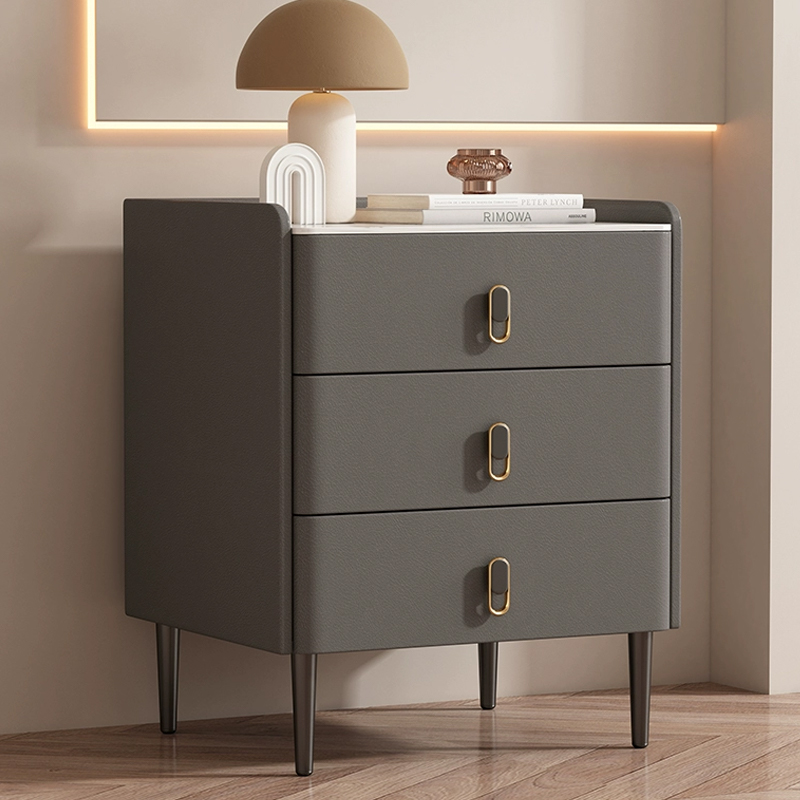 Modern Faux Leather Bachelor's Chest with Stone Countertop, 3 Drawers
