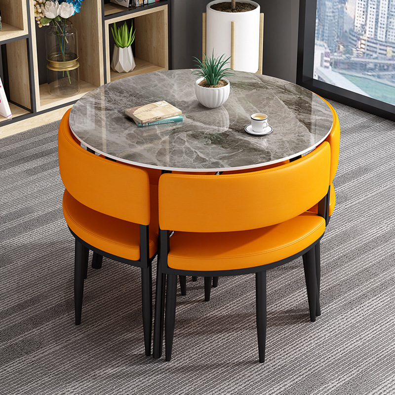 Circular Dining Table Set with a Slate Tabletop in White/Gray/Coal, Back and Cushion Chair for Dining Table for 4 in a Simple Style - image 15