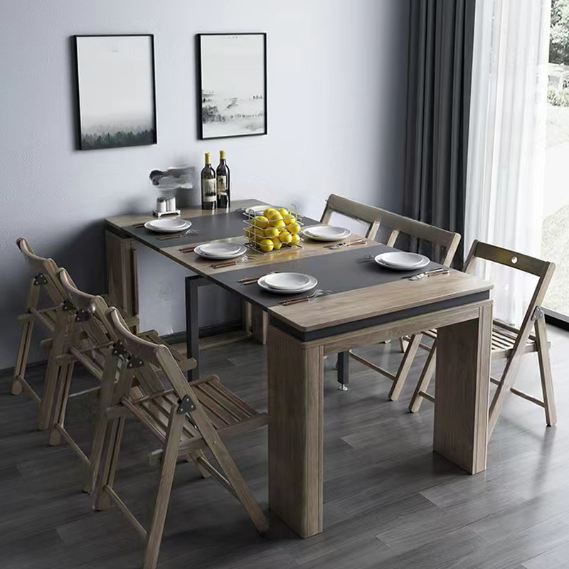 Trendy Rectangular Dining Table Set with Four Legs, Versatile 9-piece/7 Pieces/5 Piece Set, Chalk/Tan/Unfinished Colors