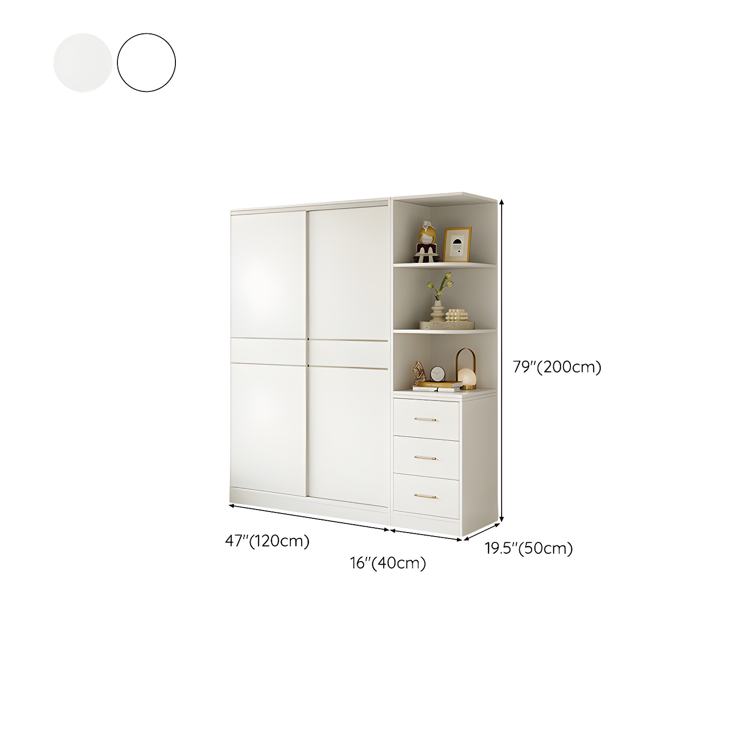 Fashionable Sliding Door Storage Wood Wardrobe with Metal Clothing Rod and Shelves in White Color - image 25