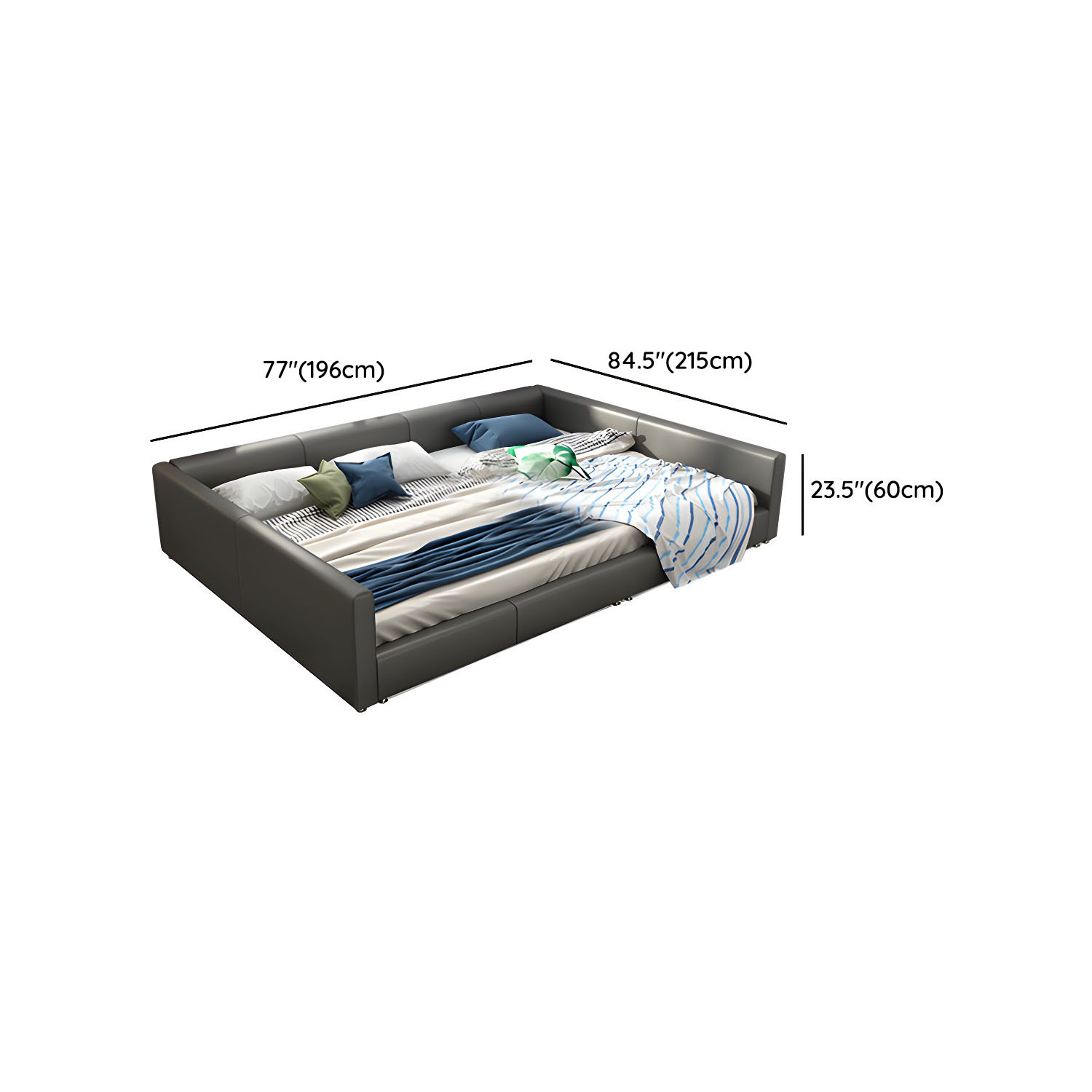 Contemporary Grey Genuine Leather and Wood Standard Bed for Bedroom - image 12