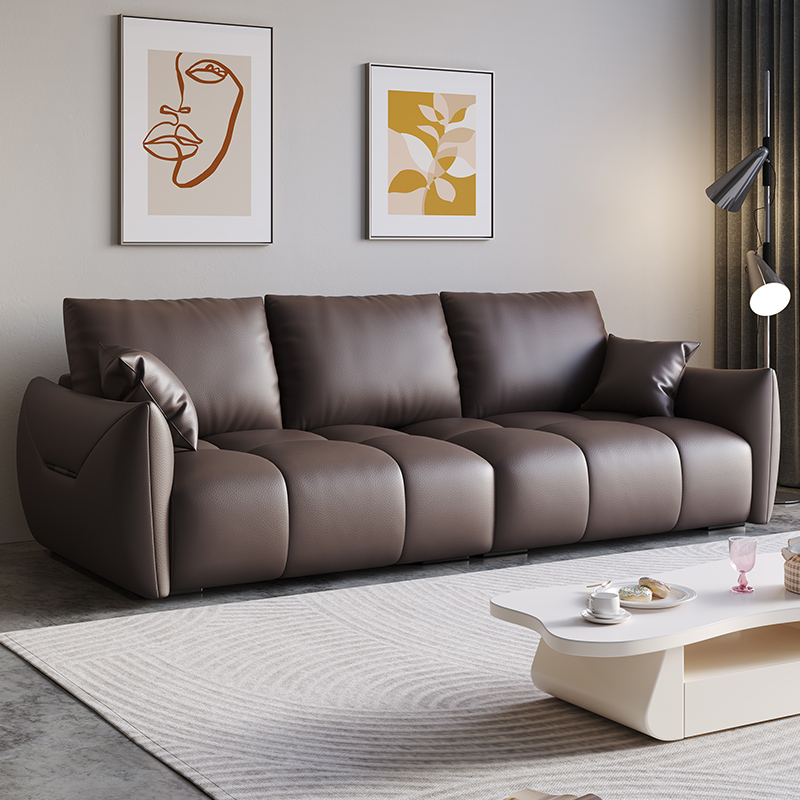 Modern Solid Color Scratch-defiant Standard Sofa in Light Gray/Emerald Green/Auburn, 3-seater with 2 Pillows - image 5